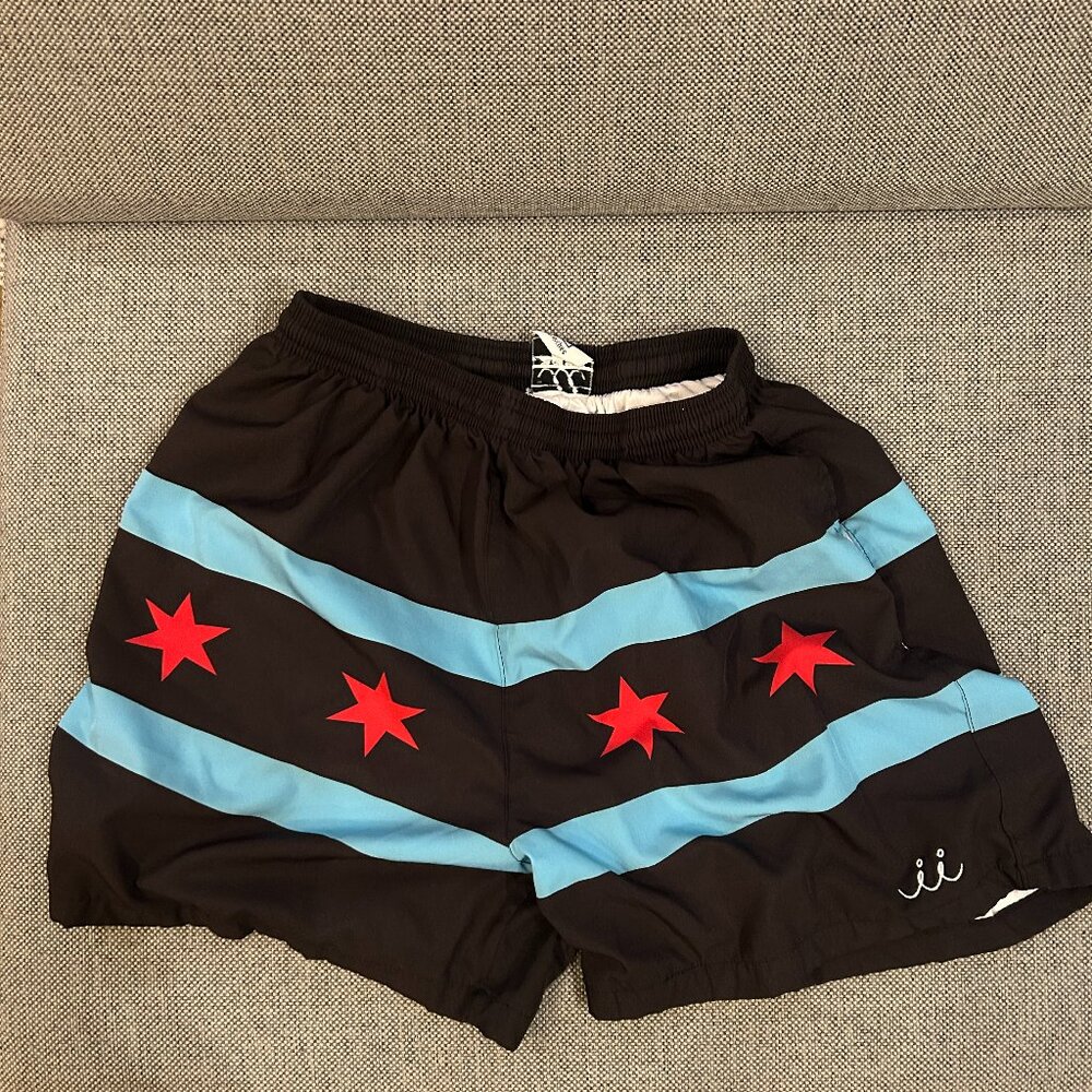 Chi Chi Chicago Flag Running Shorts Men’s Small 5” Black Jogging Gym Yoga
